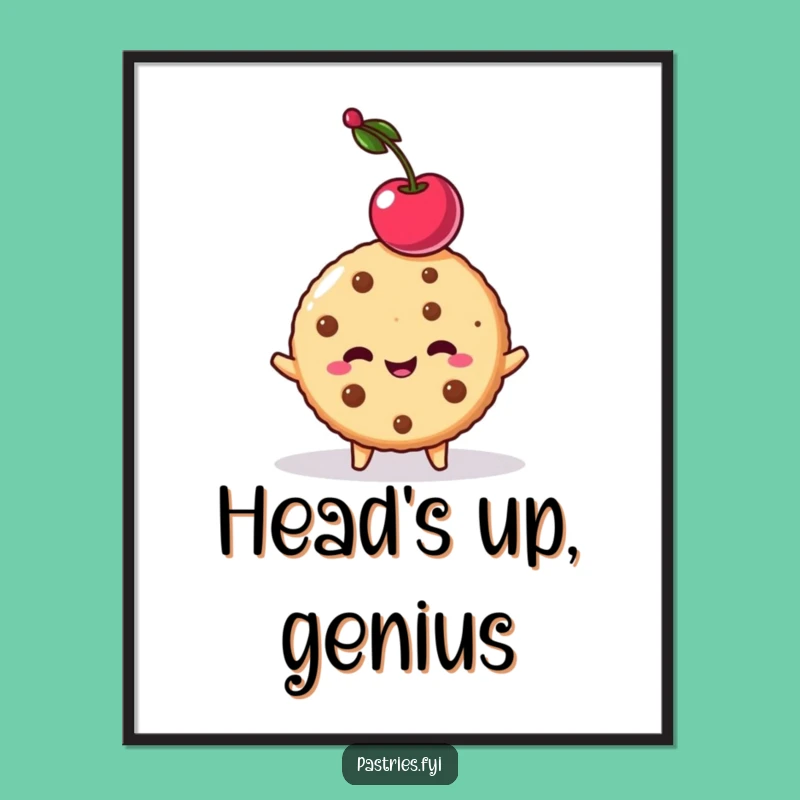 Funny Cookie Cherry Balancing Poster - Whimsical Dessert Art Print