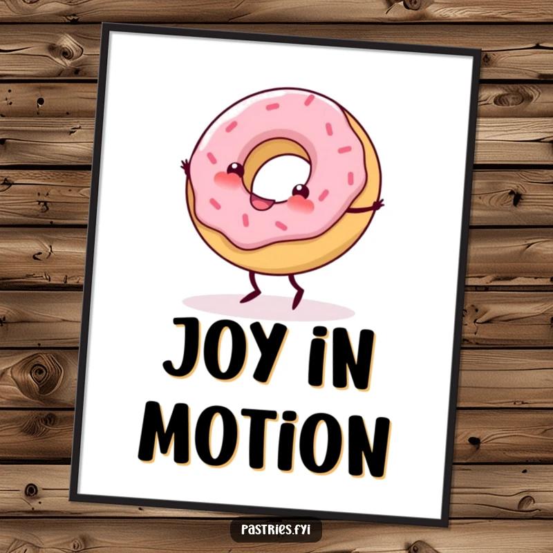 Funny Poster featuring a delighted donut with tiny legs performing a cheerful, energetic cartwheel.