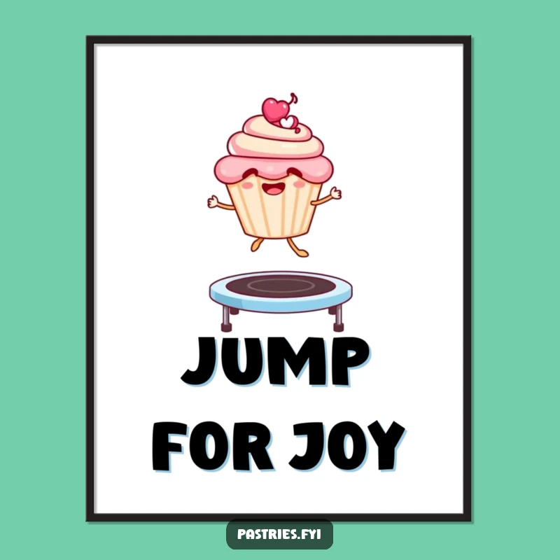 Funny Cupcake Trampoline Poster: Vibrant Character Jumping Art, Hilarious Wall Decor