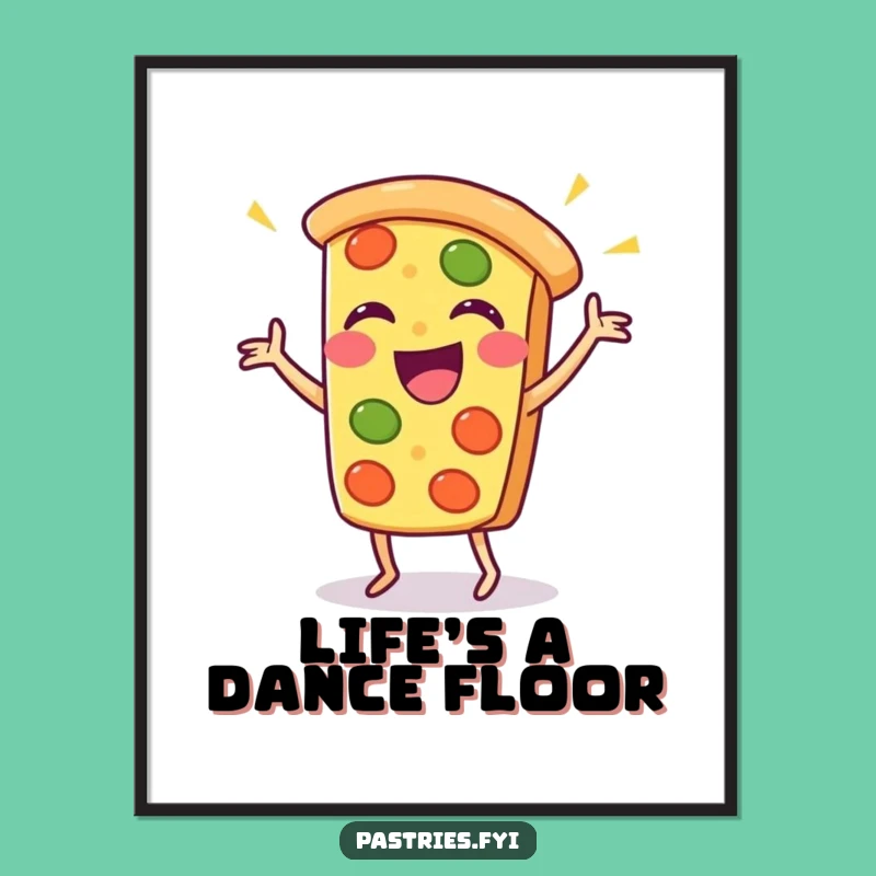Funny Pizza Dance Poster: Vibrant Kawaii Wall Art for a Hilarious Gift