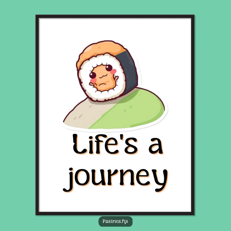 Funny Sushi Roll Poster: Hilarious Rolling Down Hill Art Print for Wall Decor