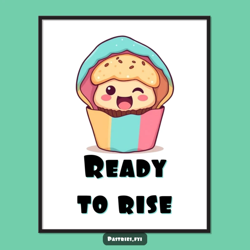 Funny Muffin Poster: Excited Character Peeking, Funny Gift for Wall Decor