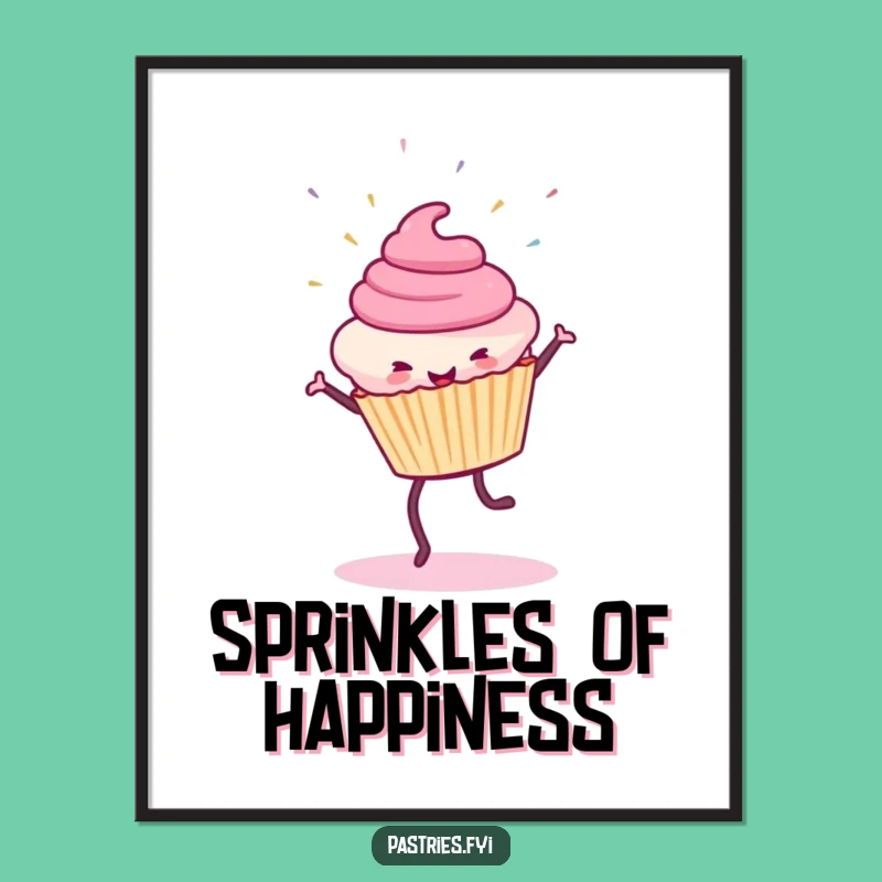 Funny Cupcake Cartwheel Poster: Sprinkles Flying Art, Vibrant Funny Gift