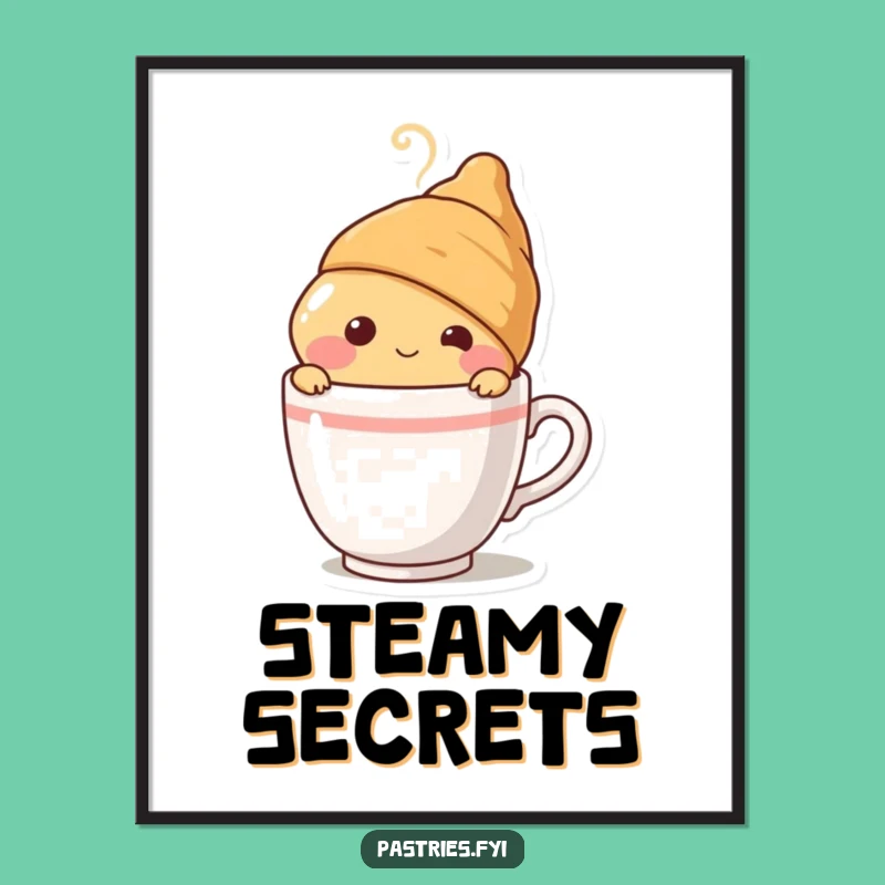 Funny Blushing Croissant Poster - Charming Wall Art for a Cozy Atmosphere