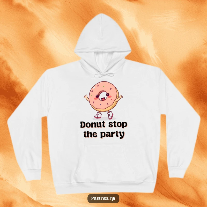 Funny donut wearing small boots, captured mid-jig, a cozy and humorous hoodie for ultimate comfort.
