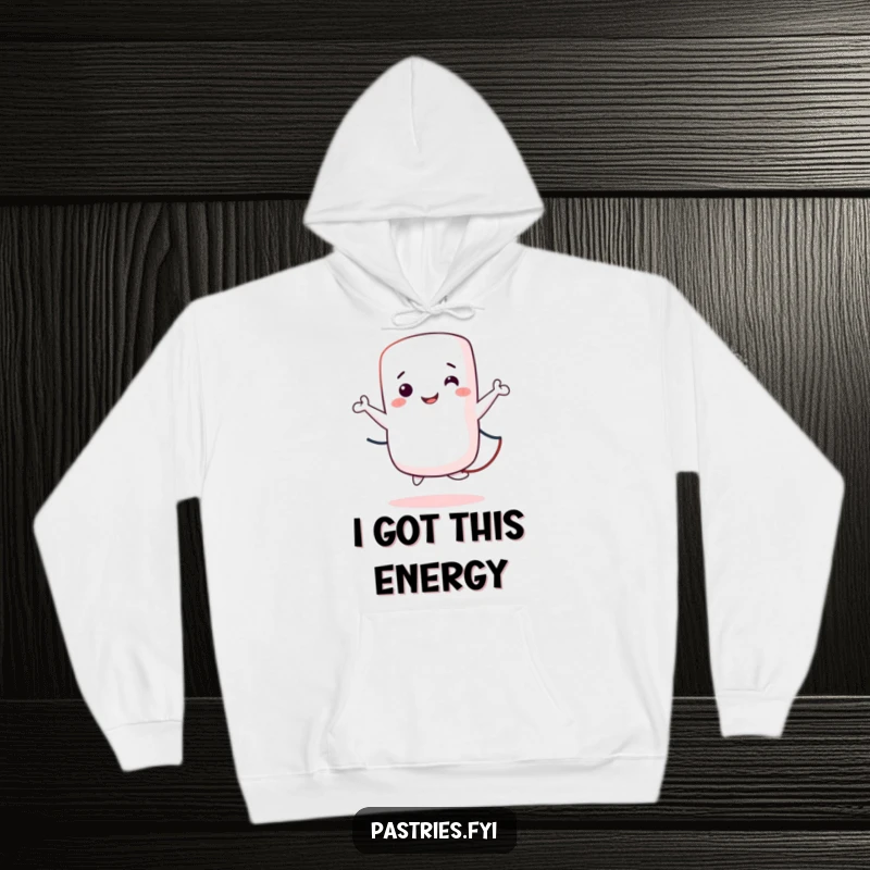 Funny Hoodie showcasing a happy marshmallow character engaged in the fun activity of jumping rope, embodying pure delight.