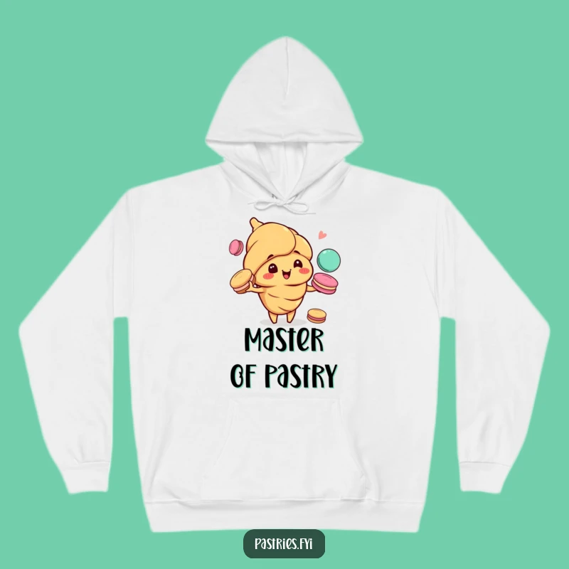 Funny Croissant Juggling Macarons Hoodie: Cozy Humor for Sweet Souls