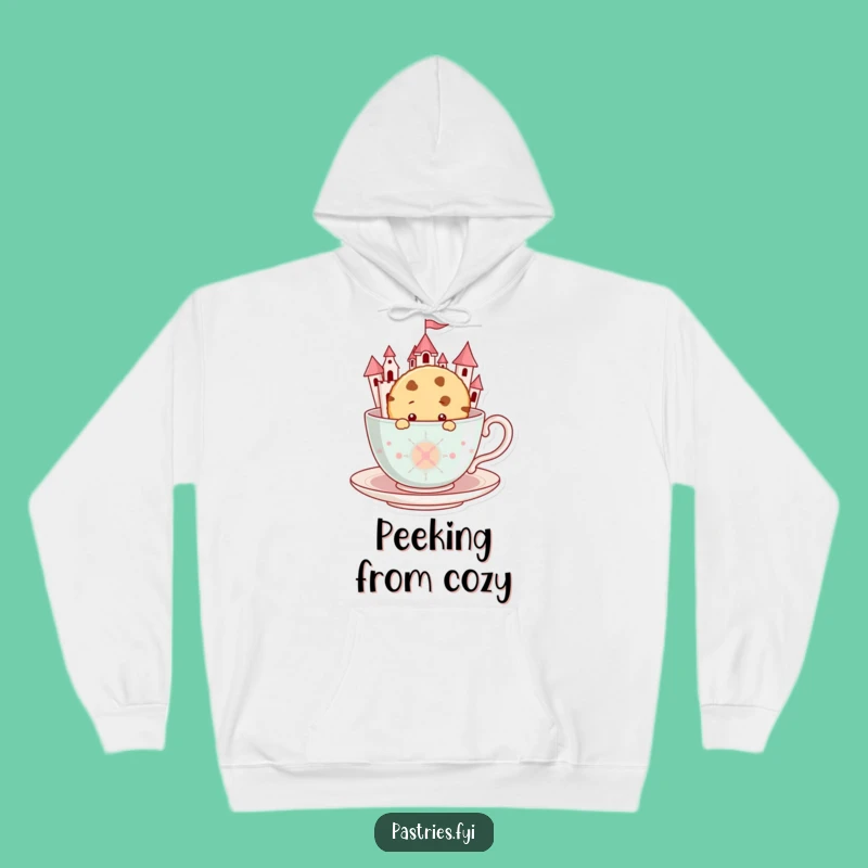 Cozy Funny Cookie Teacup Castle Hoodie: Peek-a-boo Character, Warm Funny Gift