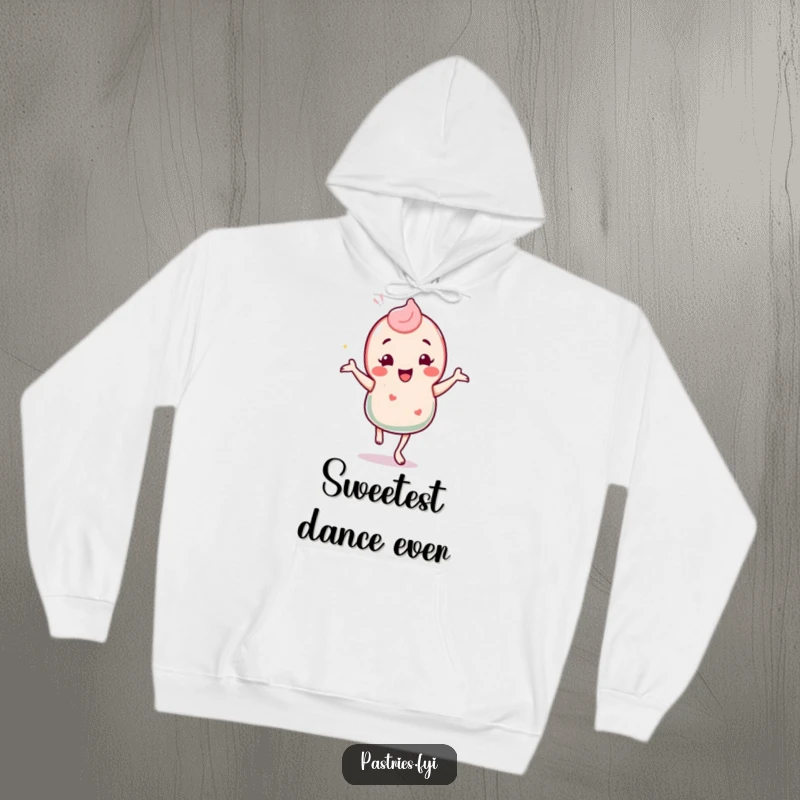 Funny hoodie featuring a happy candy character doing a lively jig, perfect for anyone who loves a sweet treat and a good laugh.