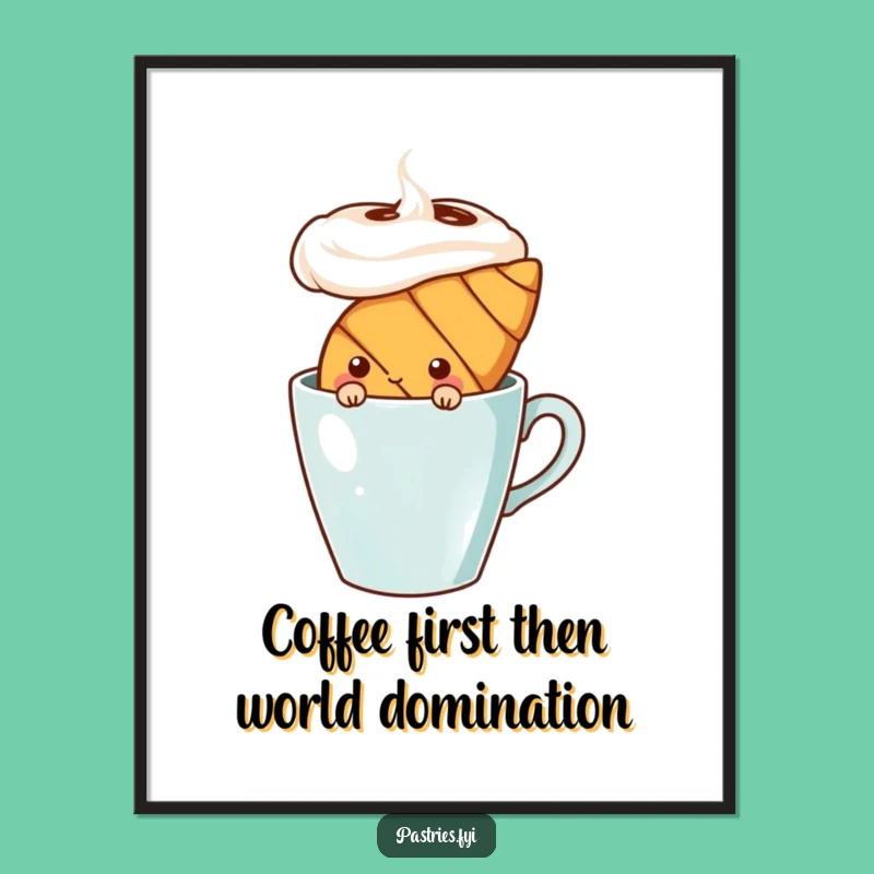 Funny Free Printable Wall Art: Shy Croissant Coffee Hideout, Cozy Downloadable Decor