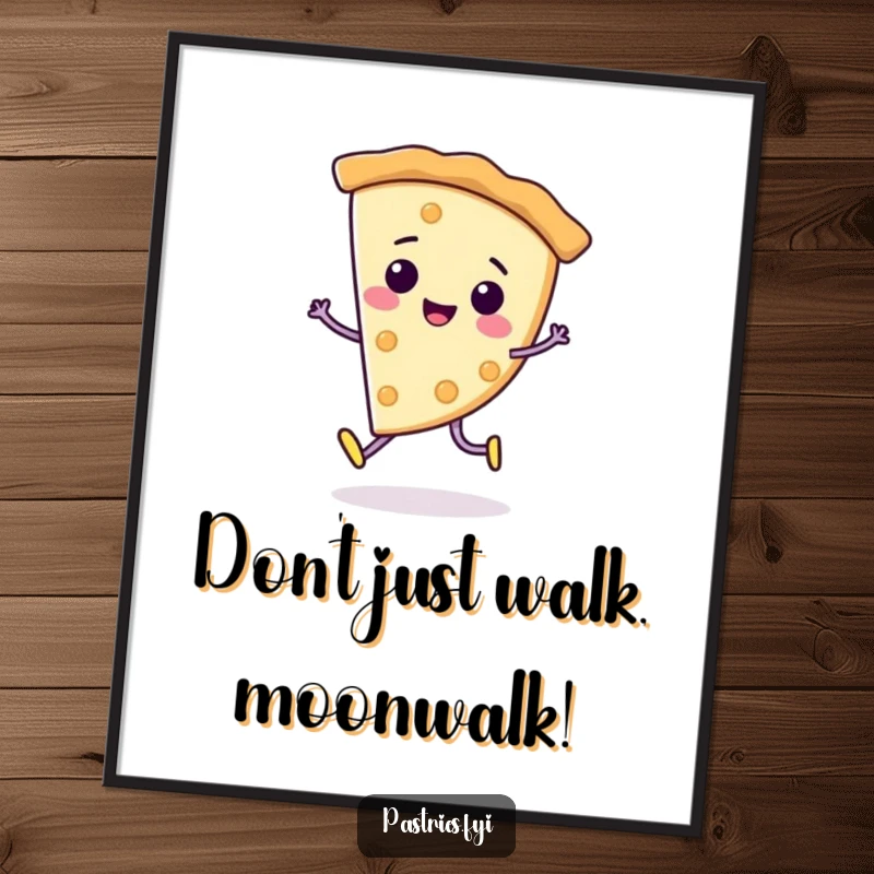 Funny Free Printable Wall Art: A cheerful pie slice character glides backward in a smooth moonwalk, adding style.