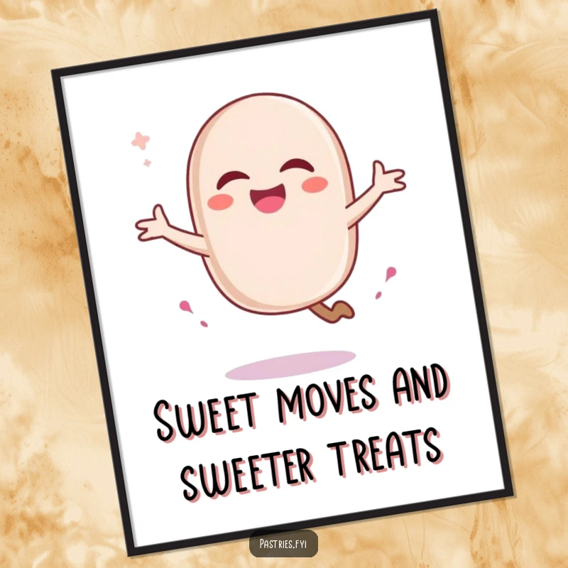 Funny Free Printable Wall Art: A laughing macaron character pirouetting with a trail of colorful sugar.