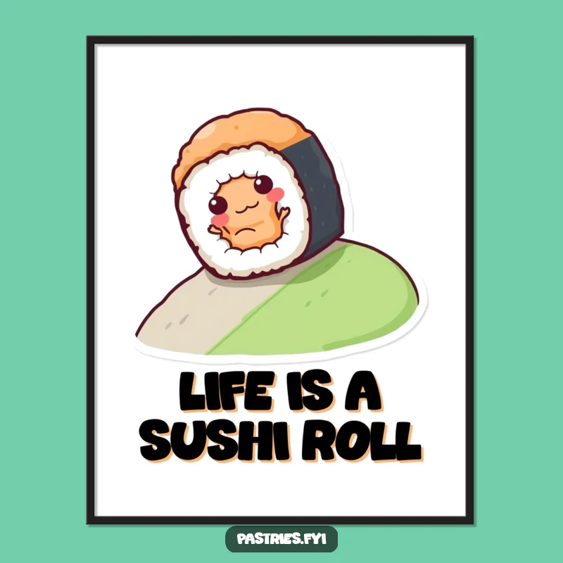 Free Printable Funny Sushi Wall Art Hilarious Rolling Downhill Downloadable Decor Gift