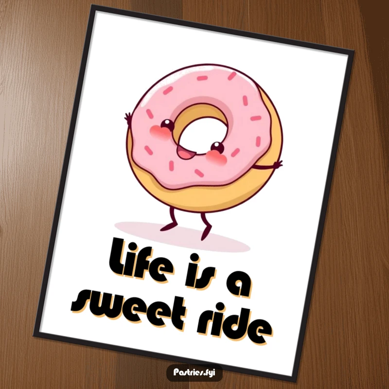 Funny free printable wall art: A delighted donut with tiny legs in mid-cartwheel, bringing playful vibes.
