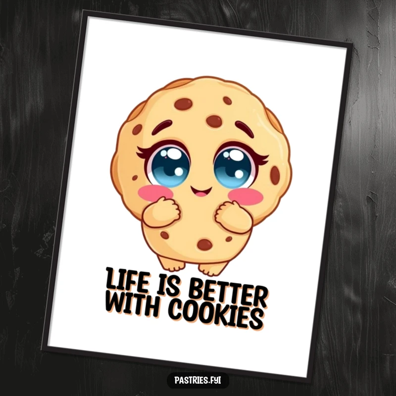 Funny Free Printable Cookie Wall Art: A cookie character with large, endearing eyes offering a welcoming, giant hug.