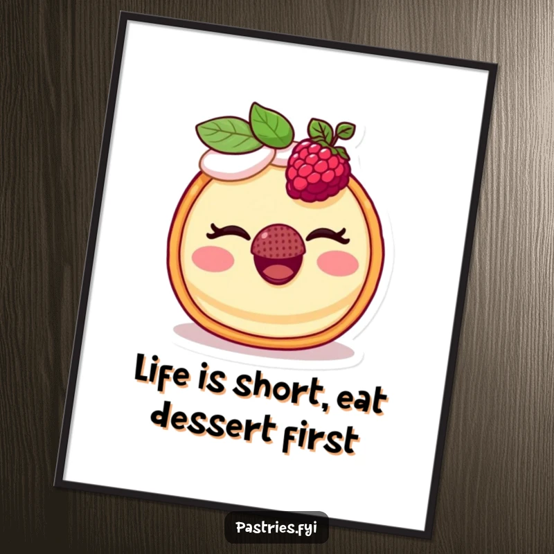 Funny Free Printable wall art of a winking tart character balancing a raspberry, adding a humorous touch to any room.