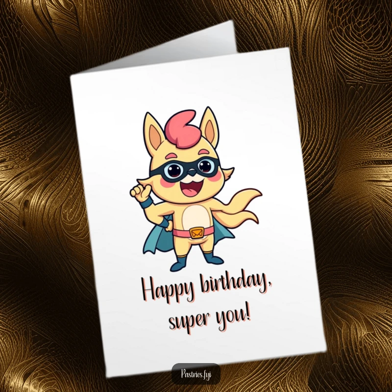 Funny Free Printable Birthday Card: A delighted churro striking a confident superhero pose, ready to save the party.