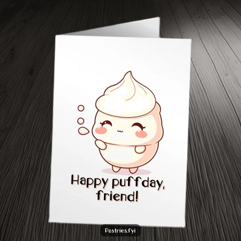 Funny Free Printable Birthday Card: Shy meringue character gently puffing air, offering sweet, delicate birthday wishes.