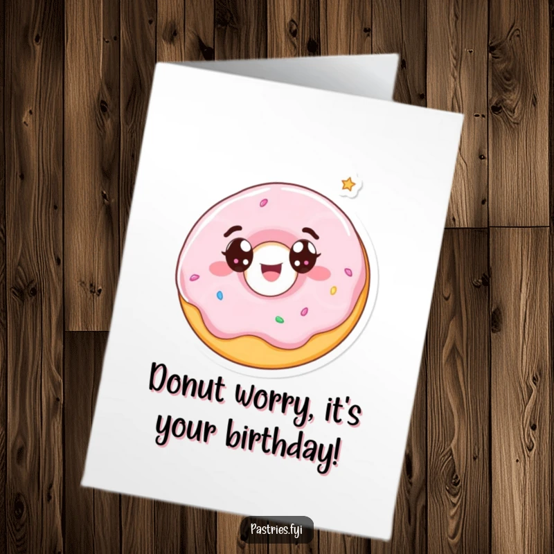 Funny Free Printable Birthday Card: A wide-eyed donut character joyfully spinning with pure delight.
