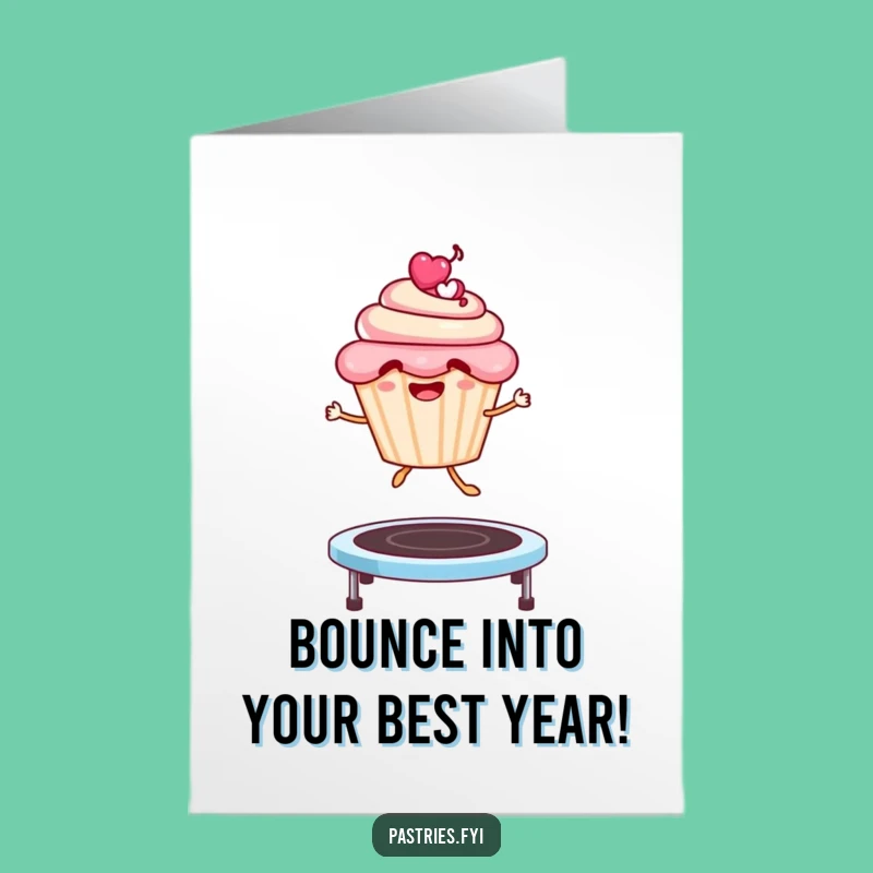 Free Printable Funny Birthday Card: Jumping Cupcake Trampoline, Perfect Downloadable Gift
