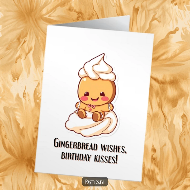 Funny Free Printable Birthday Card: A gingerbread cookie gleefully slides down a swirl of frosting.