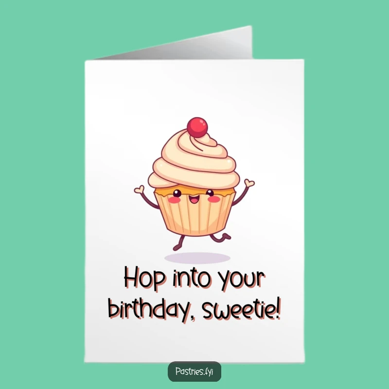 Free Printable Birthday Card: Hopping Cupcake, Sweet Downloadable Gift for a Joyful Celebration