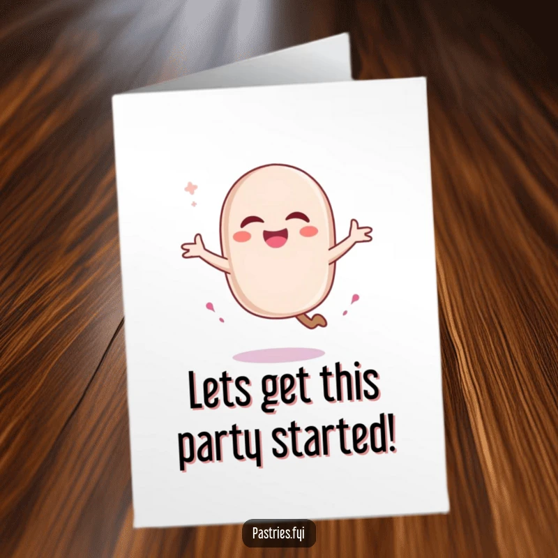 Funny Free Printable Birthday Card: A jubilant macaron character twirling with a sugary trail, full of birthday spirit.