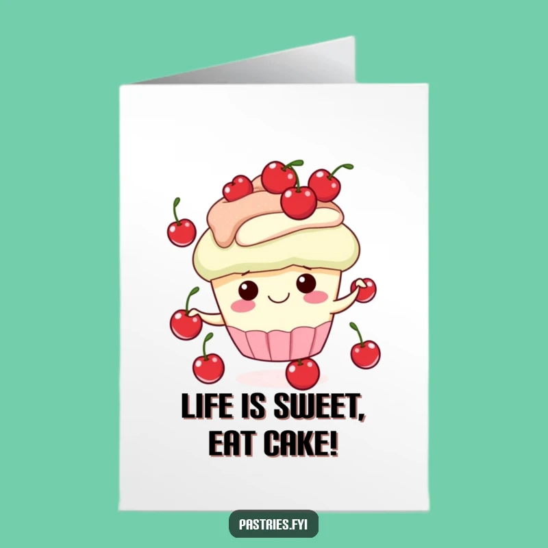 Free Printable Birthday Card: Funny Cupcake Juggling Cherries, Downloadable Fun Gift