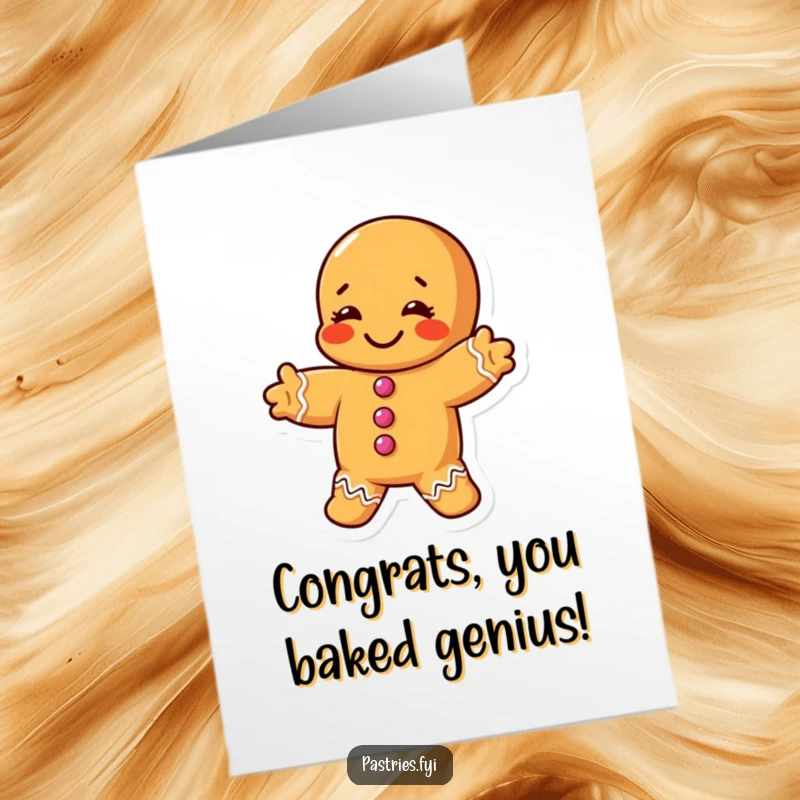 Funny Free Printable Congratulations Card: A gingerbread man doing a funny stretch, celebrating your accomplishment with flexibility.