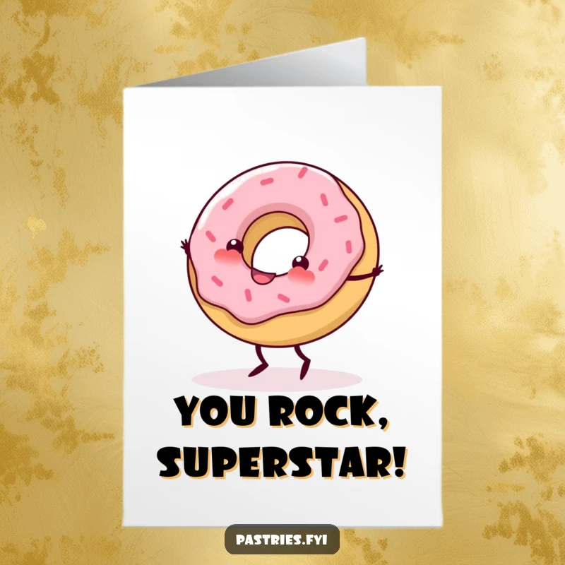 Funny free printable congratulations card: An overjoyed donut with tiny legs performing an enthusiastic cartwheel.