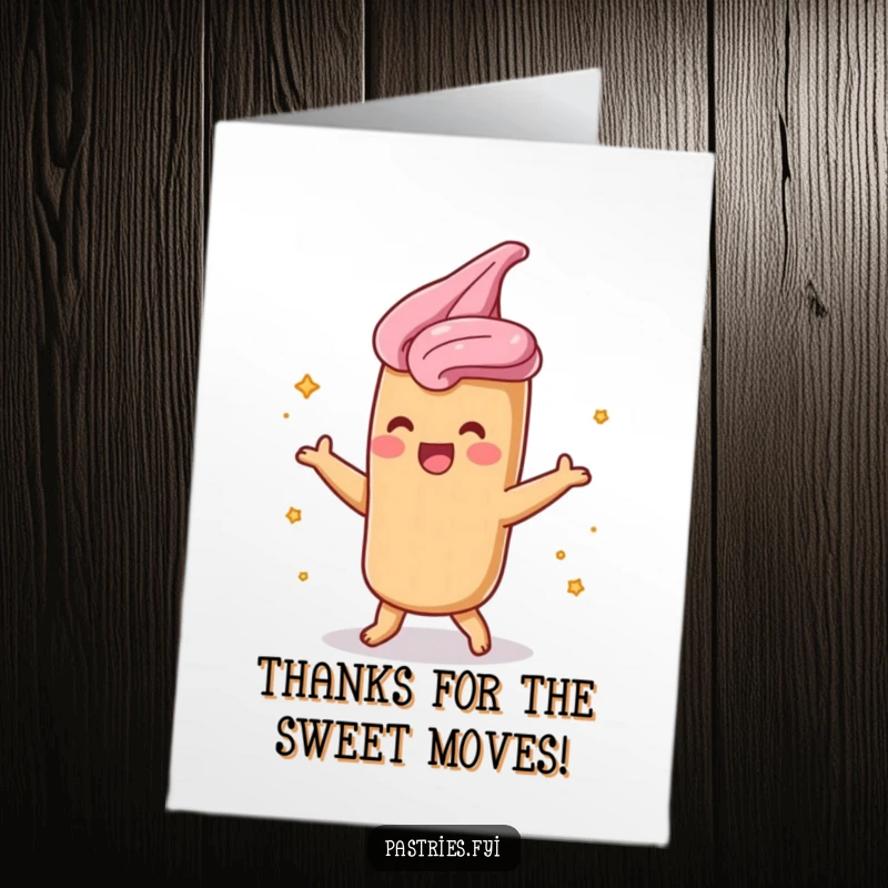 Funny Free Printable Thank You Card: A churro character shimmy-ing joyfully with cinnamon sugar, conveying warm thanks.