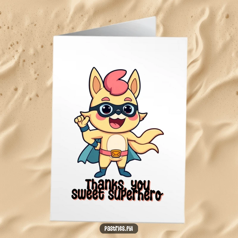 Funny Free Printable Thank You Card: A churro character in a confident superhero pose, offering thanks.