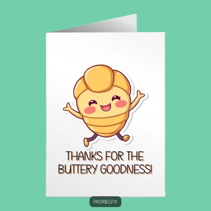 Free Printable Thank You Card: Croissant Character Leaping to Express Gratitude!