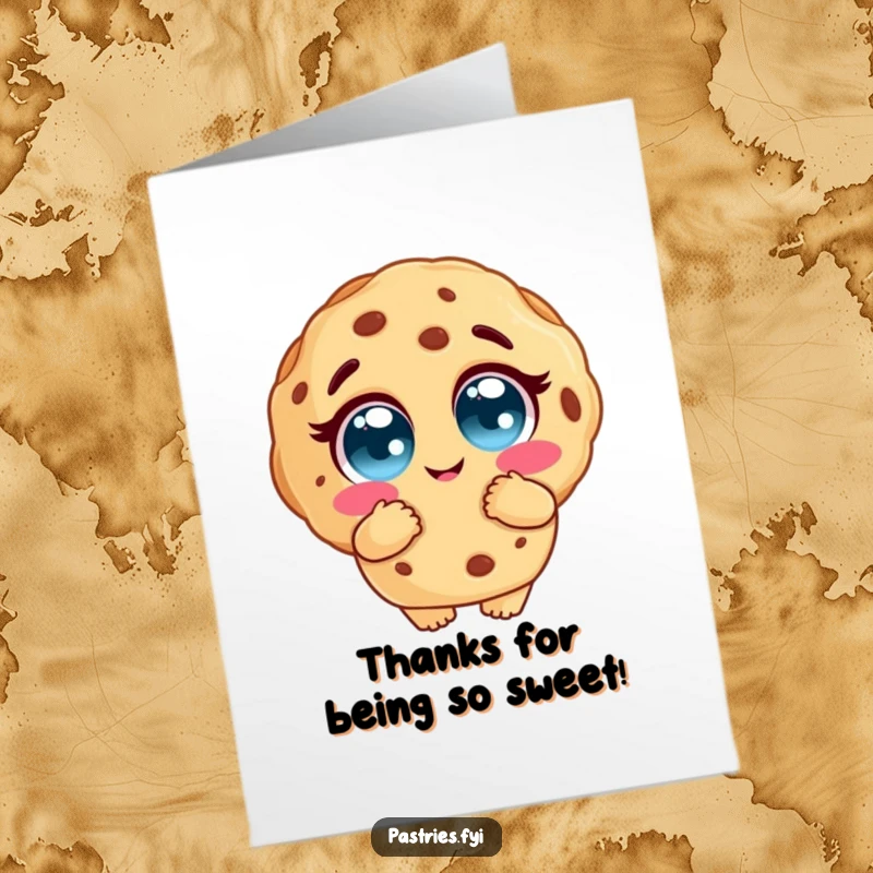 Funny Free Printable Cookie Thank You Card: Cookie with big loving eyes enveloping someone in a warm, generous hug.