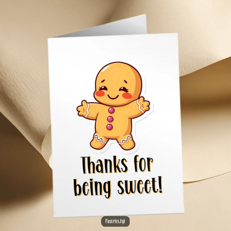 Funny Free Printable Thank You Card: A gingerbread man doing a silly stretch, conveying thanks with a unique pose.