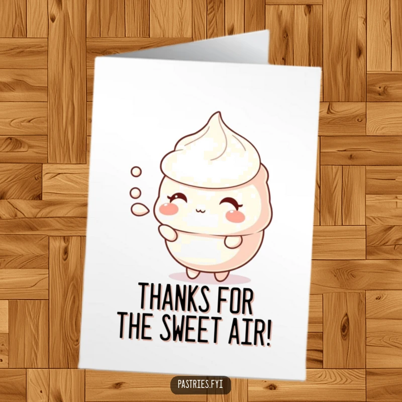 Funny Free Printable Thank You Card: A shy meringue offers a delicate puff of air, conveying sweet, quiet gratitude.