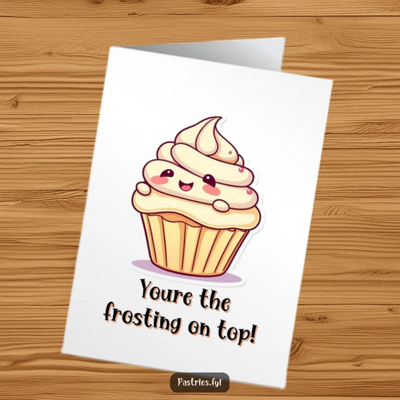 Funny free printable thank you card: a joyful cupcake character slides on frosting, conveying heartfelt thanks with a smile.