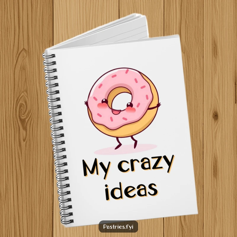 Funny Notebook cover featuring a delighted donut with tiny legs performing an energetic, happy cartwheel.