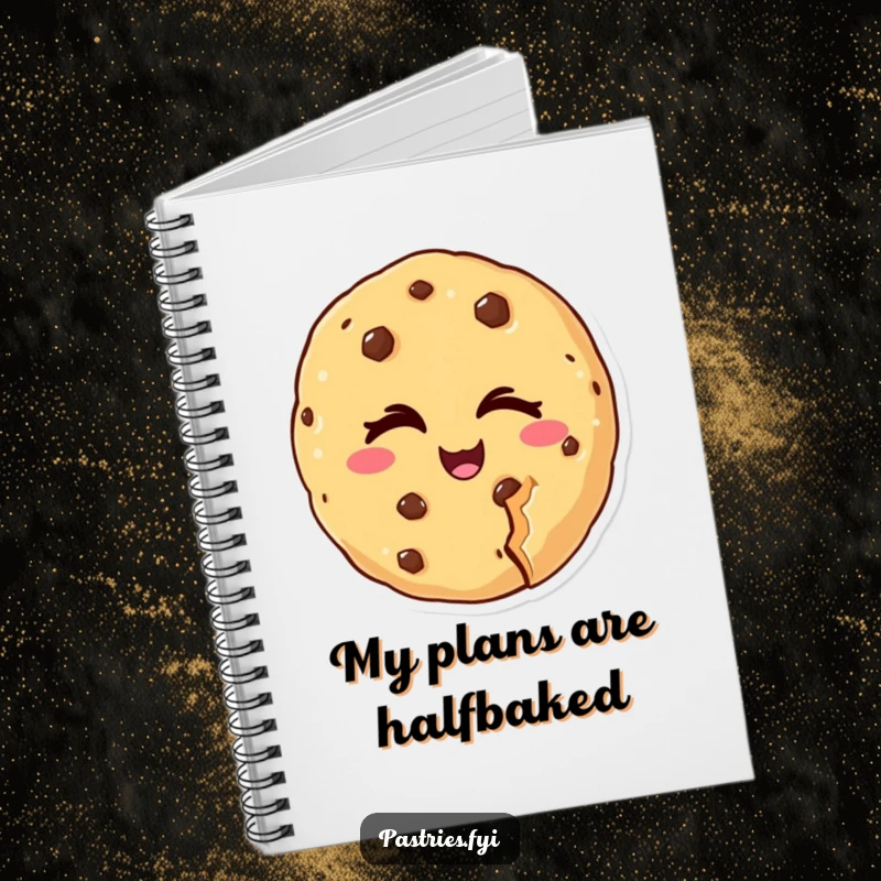 Funny notebook cover featuring a cheeky cookie character winking with a bite missing, ideal for capturing ideas with humor, a funny gift.