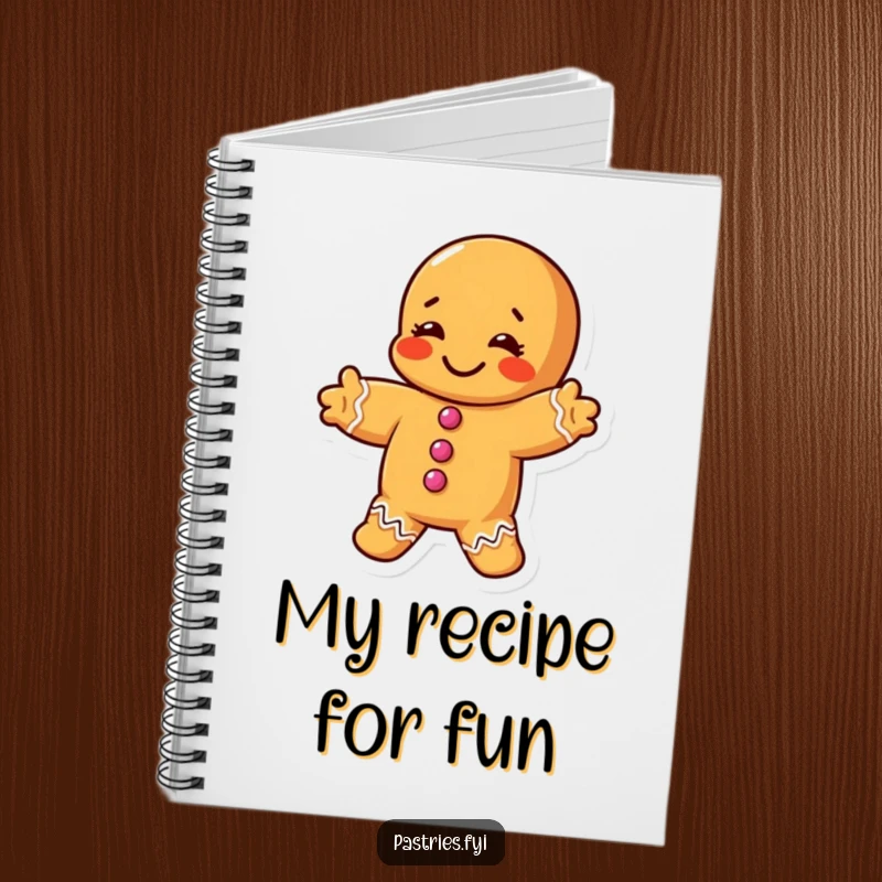 Funny notebook cover featuring a chubby gingerbread man doing a silly stretch, perfect for jotting down funny notes.