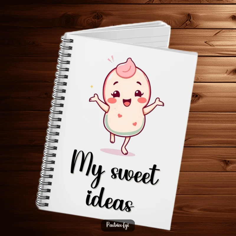 Funny notebook cover featuring a cheerful candy character doing a silly jig, designed for jotting down sweet and fun ideas.