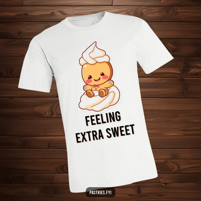 Funny gingerbread cookie t-shirt depicting a giggling cookie character sliding down a frosting swirl, celebrating holiday fun and humor.