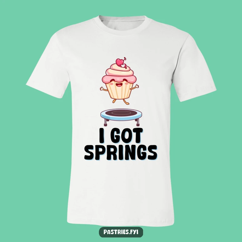 Funny Cupcake Trampoline T-Shirt: Gleeful Character Jumping, Comfy & Hilarious Tee