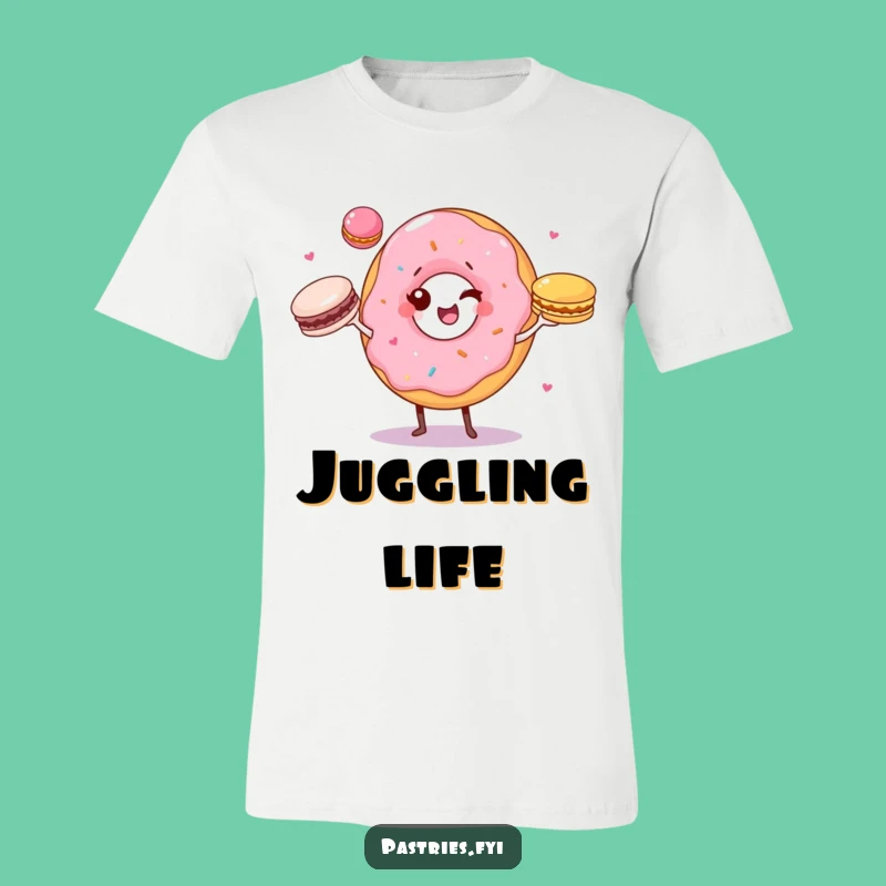 Funny Donut Juggler T-Shirt: Winking Donut Juggling Macarons Tee, Great Gift