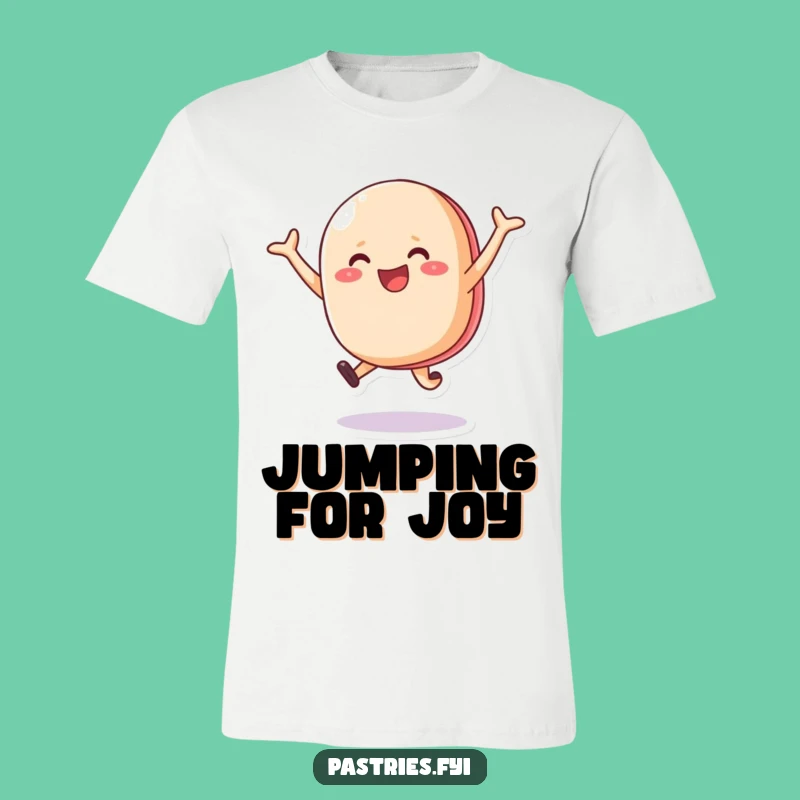 Funny Macaron T-Shirt: Happy Leaping Character Graphic Tee for Dessert Lovers