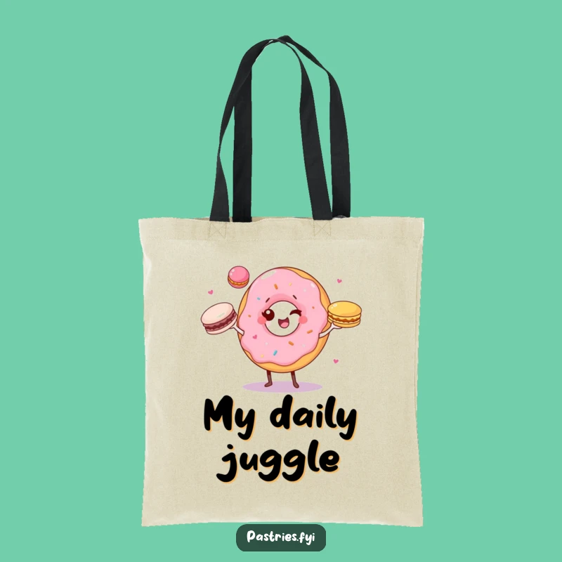 Funny Donut Juggler Tote Bag: Winking Donut, Macarons, Ideal Gift