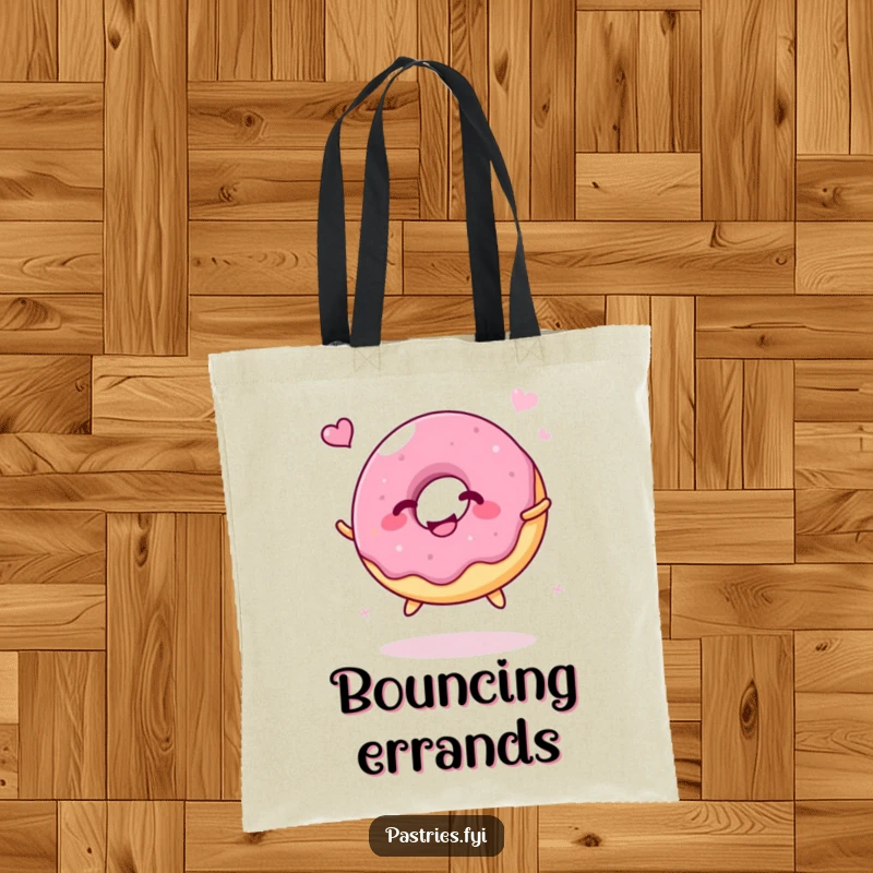 Funny Tote Bag: A giggling jelly donut character happily bouncing like a ball, practical for carrying items with a dose of pure joy.