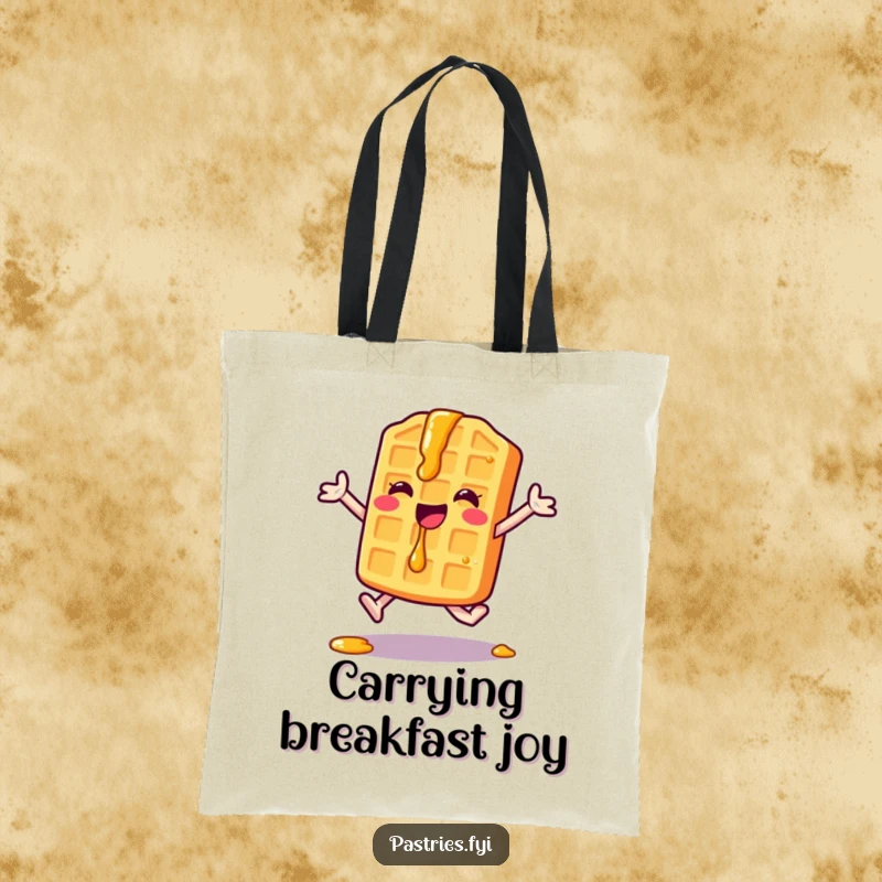 Funny Waffle Tote Bag: A happy waffle performs a jumping jack with syrup drips, making this bag a mobile dose of breakfast joy.